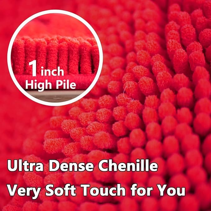 U-Shaped Toilet Rug, Chenille Contour Bathroom Mat, Non-Slip PVC Backing, Machine Washable, 20x20, Red - color: Red, size: 1'8" x 1'8" (20"x 20"U)
