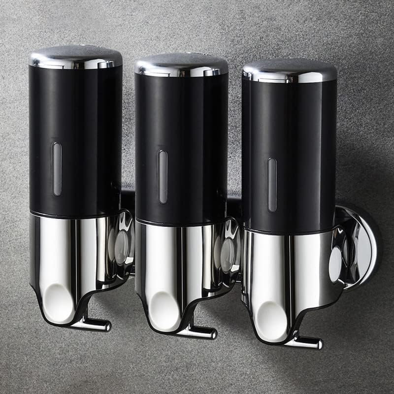 No-Drill 3 Pack 500ml Wall Mounted Soap Dispenser for Bathroom and Kitchen, Shampoo and Conditioner Dispenser Drill Free with Adhesive(Round-Black) - color: Black-1