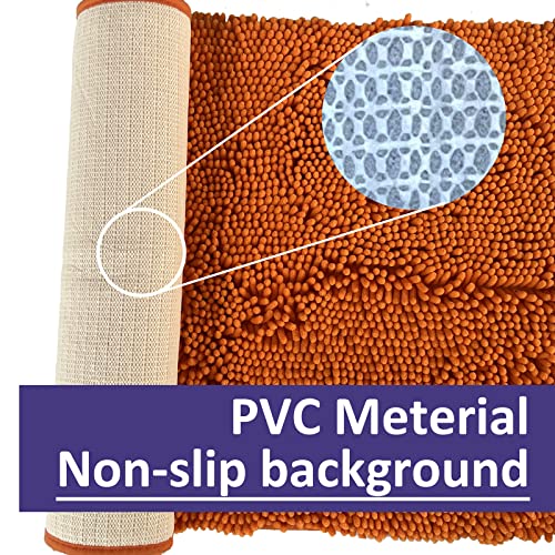 Orange Bathroom Rugs 2 Pieces Bright Orange Bath Rugs Fall Shower Rugs with Small Rug Contour Toilet Mat Absorbent Chenille Plush Bath Mats Non Slip Bath Rugs Bathroom Floor Mats Bath Mat Set - color: Orange, size: 32"L x 20"W + 24"L x 16"W