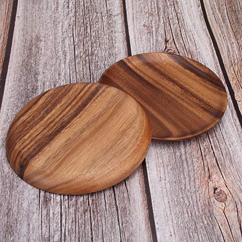 Ayiaren 2 Psc Decorative Acacia Wood Salad Plates Round Charcuterie Boards Snack Appetizer Dessert Plate Wooden Cheese Serving Board Kitchen Dishe Platter for Foood Party Small Charger Dinner Plates - size: 8 Inch