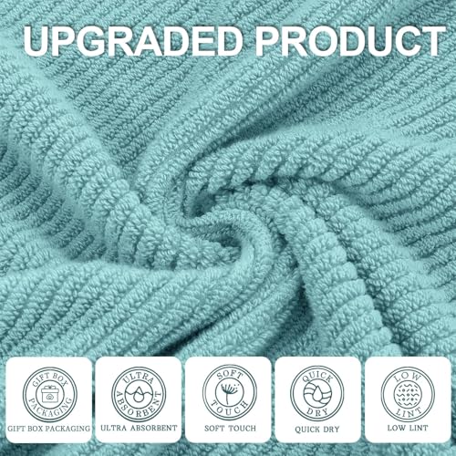 VOOVA & MOVAS Bathroom Towels Set, 100% Cotton | Quick Dry | Soft | Thick, 3 Piece Towel Set, 1 Large Bath 30" x 56", 1 Hand 18" x 28", 1 Wash Cloth 13" x 13", Bathroom Essentials, Aqua Teal - color: Jack Frost- Aqua Teal, size: 3 PC Bathroom Towel Set