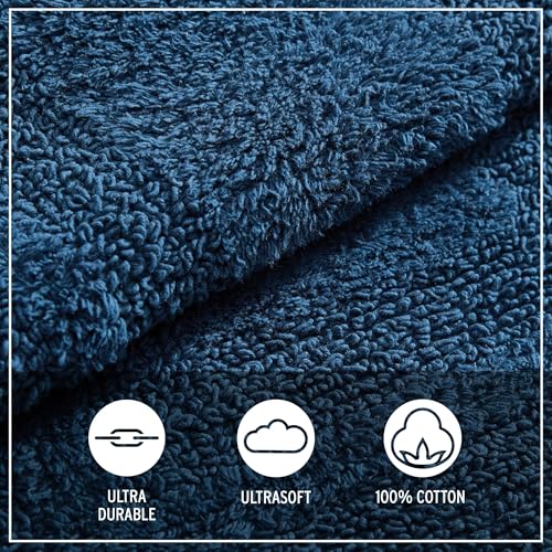 Eddie Bauer - Bathroom Rug, 100% Soft Plush Tufted Cotton Bath Rug, Highly Absorbent, Quick-Dry, and Skid-Resistant Backing (Logan Indigo Blue, 2 Piece) - color: Indigo Blue, style: 2 Piece