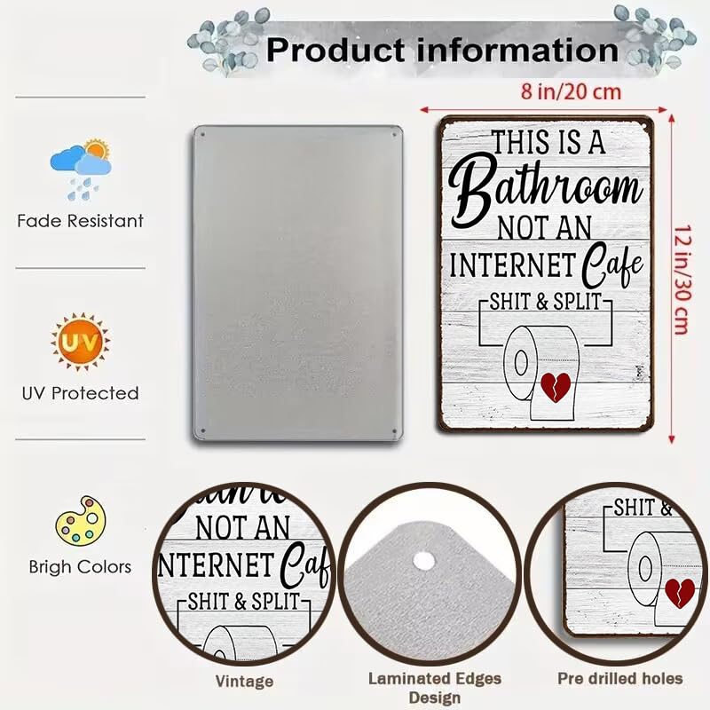 Crazysign Funny Sarcastic Bathroom Toilet Decor Sign This Is A Bathroom Not An Internet Cafe Quotes Wall Art Vintage Tin Sign 8x12 Inches (3192) - color: Grey