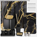 XLHOMO Bathroom Set Bathroom Sets with Shower Curtain and Rugs,Black Bathroom Accessories Set Waterproof Black and Gold Shower Curtain Set - size: Bath Set+Shower Curtain+Bath Rugs, style: Black7