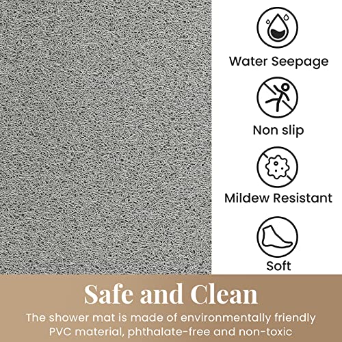 Shower Mat Bathtub Mat Non-Slip,47x16 inch, Soft Tub Mat with Drain,PVC Loofah Bath Mat (Phthalate Free) for Tub and Bathroom,Quick Drying,Grey - color: Grey, size: 47" x 16" (Rectangular)