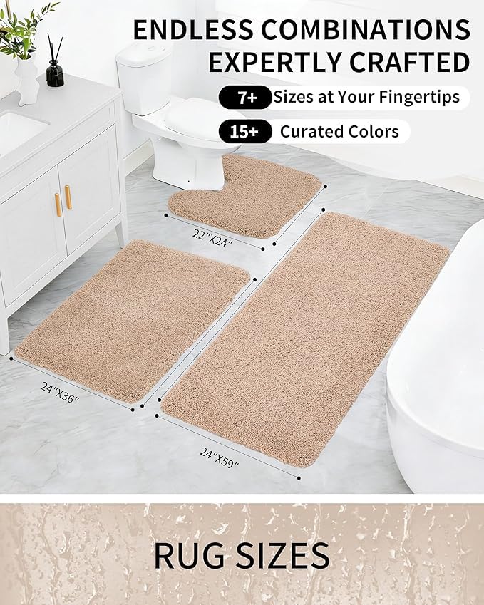 Bathroom Rugs Non Slip Washable, Ultra Thick Soft Microfiber Absorbent Bath Mats, High Density Foam Latex Non Slip Backing Bath Rugs, Fluffy Floor Carpet for Tub&Shower 24x17, Beige - color: Beige, size: 24" X 17"(Small Bathroom Rug)