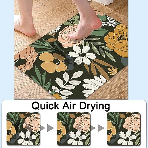 Bath Mat Rug,Vintage Large Floral Non Slip Quick Dry Super Absorbent Thin Bathroom Rugs Fit Under Door-Easy to Clean Bathroom Floor Mats-Shower Rug for Shower Sink Bathtub(16" x 24"in) - color: Vintage Large Floral, size: 1'4" X 2'(rectangular)