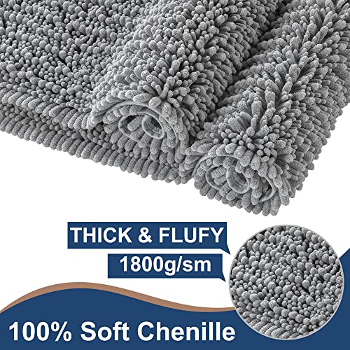 FLOLEOPA Luxury Chenille Grey Bathroom Rugs Bath Mats Sets, Extra Soft and Absorbent Bathroom Rugs Non Skid Machine Wash Dry Bath Mats（32"x20" Plus 17"x24"） - color: Grey, size: 32"x20" Plus 17"x24"