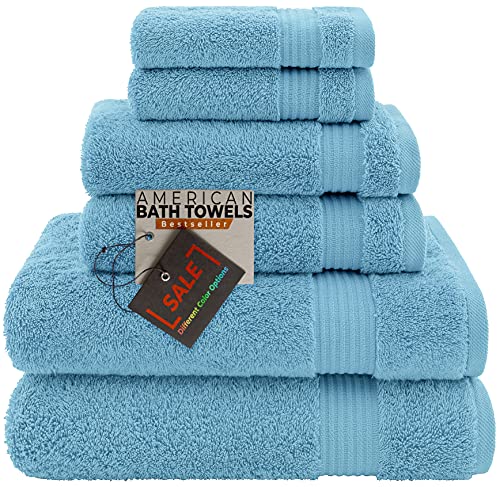American Bath Towels 100% Cotton 6 Piece Turkish Towel Set, Ultra Soft Absorbent Bathroom Towels, 2 Bath Towel 2 Hand Towels 2 Washcloths, Baby Blue - color: Baby Blue, size: 6 Piece Towel Set XL
