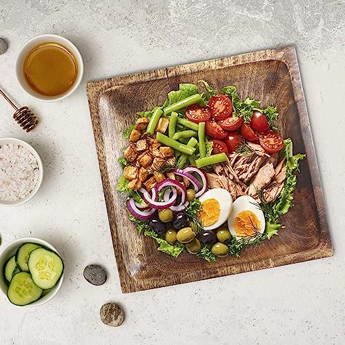 Wooden Plates for Food, Square Wooden Dinner Plates, Wood Plates Set of 4, Serving Plate, Mango Wood Plates Coffee Tea Snack Dessert Serving Tray Fruit Platters, Wood Charger Plates, 8" With 11" - color: Square Plates - Set of 4 - 8" with 11"