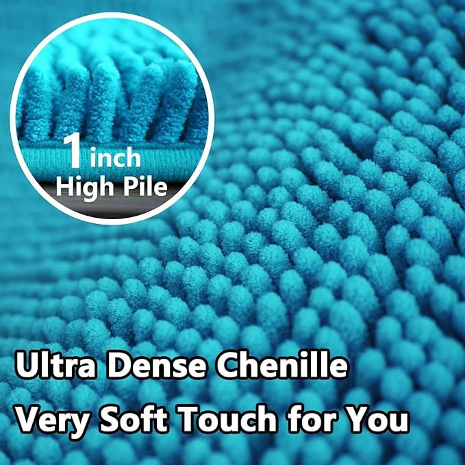 U-Shaped Toilet Rug, Chenille Contour Bathroom Mat, Non-Slip PVC Backing, Machine Washable, 20x20, Aqua Blue - color: Aqua Blue, size: 1'8" x 1'8" (20"x 20"U)