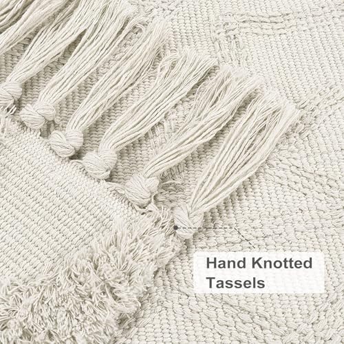 Uphome Boho Bathroom Runner Rug 2' x 4.3', Washable Woven Cotton Bedroom Rug Runners, Beige Aesthetic Tufted Entryway Runner Rugs, Bohemian Tribal Throw Rugs for Bedside Living Room Laundry Kitchen - color: Beige, size: 2' x 4.3' (Runner)