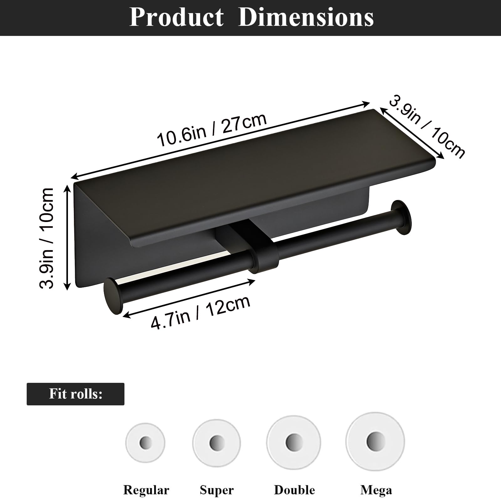 Toilet Paper Holder, NEWRAIN Double Bathroom Toilet Paper Roll Holder with Shelf, Stainless Steel Wall Mounted RV Tissue Roll Holder, Matte Black Commercial Farmhouse Toilet Paper Dispenser - color: Matte Black, style: Double