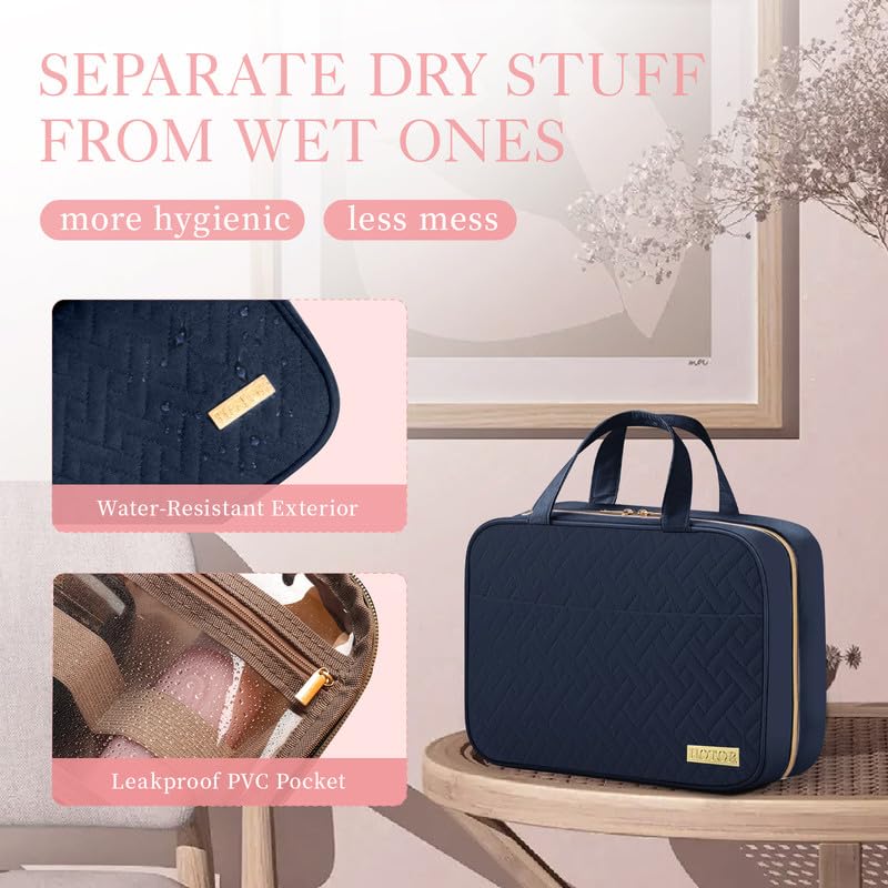 HOTOR Travel Toiletry Bag w/Hanging Hook - Spacious Toiletry Bag Essentials for Women & Men, Makeup Bag/Big Comparment, Waterproof for Travel Accessories, Medium, Navy Blue - color: Navy Blue, size: Medium