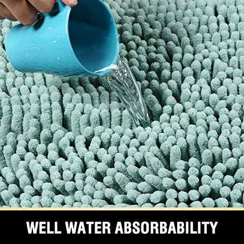 H.VERSAILTEX Bath Mats - Non Slip Luxury Chenille Bathroom Rugs, Extra Soft Absorbent Shaggy, Washable Fast Dry 2 Piece (Aqua Foam, 20" x 32"/17" x 24") - color: Aqua Foam, size: 20" x 32" Plus 17" x 24"