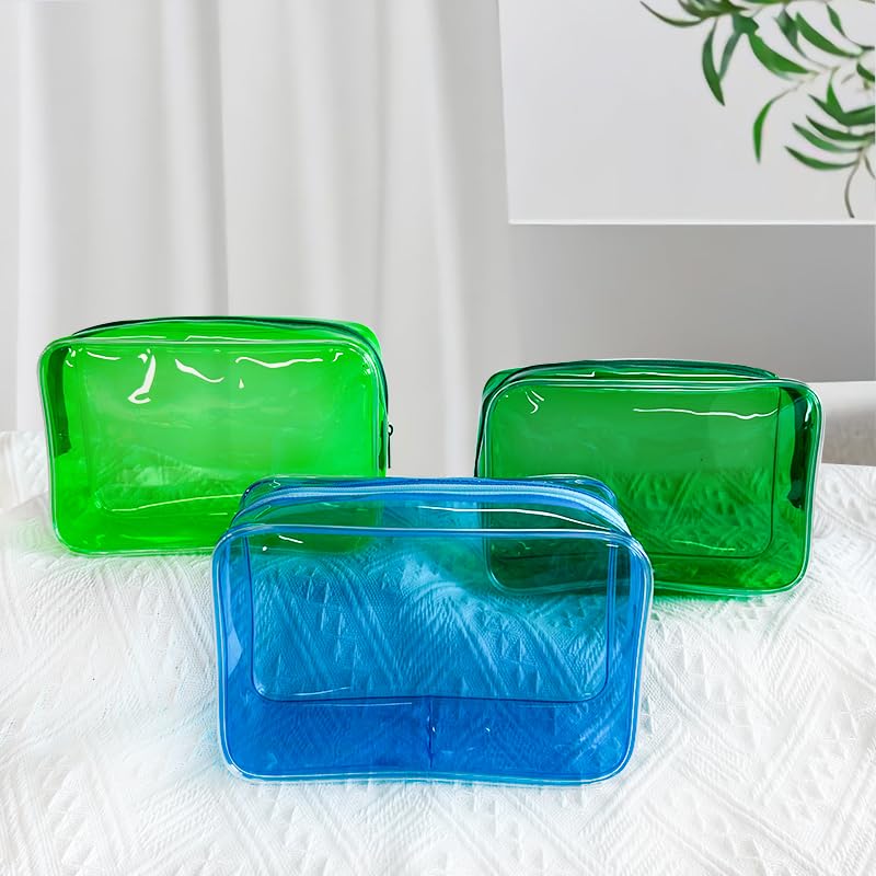 Neon TSA Approved Clear Toiletry Pouch, 7"x2.3"x4.7" Size, PVC Travel Makeup Bags for Toiletries, Transparent Cosmetic Bag for Women and Men Small (green) - color: green