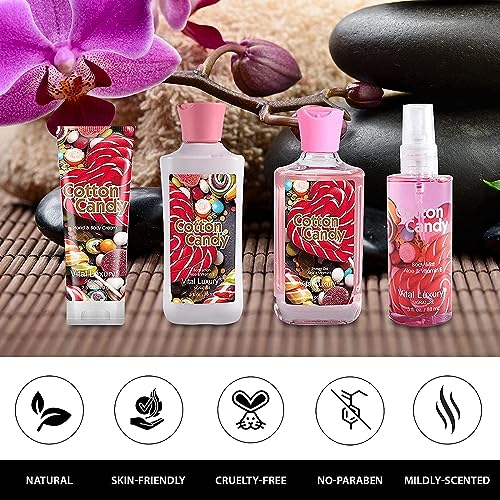 Bath and Body Gift Set Cotton Candy, 3 Fl Oz, 4-Piece Spa Collection with Body Lotion, Shower Gel, Body Cream, Travel Size Spa Set, Body Care kit for Birthday Mother's Day Chirstmas Gifts
