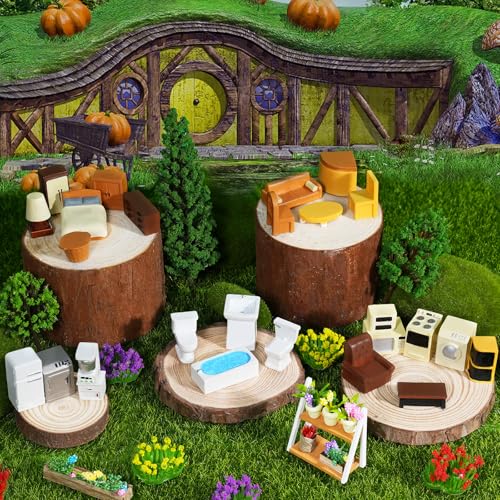 Hiawbon 31PCS Miniature Furniture Set, 1：48 Scale Resin Miniature Accessories and Furniture, Kitchen Bathroom and Living Room Set, Miniature Furniture Kit for Fairy Garden Home Decor