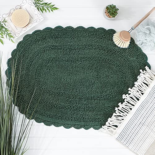 DII Crochet Collection Reversible Bath Mat, Small Oval, 17x24, Dark Green - color: Dark Green, size: 1'5" x 2' (Oval)