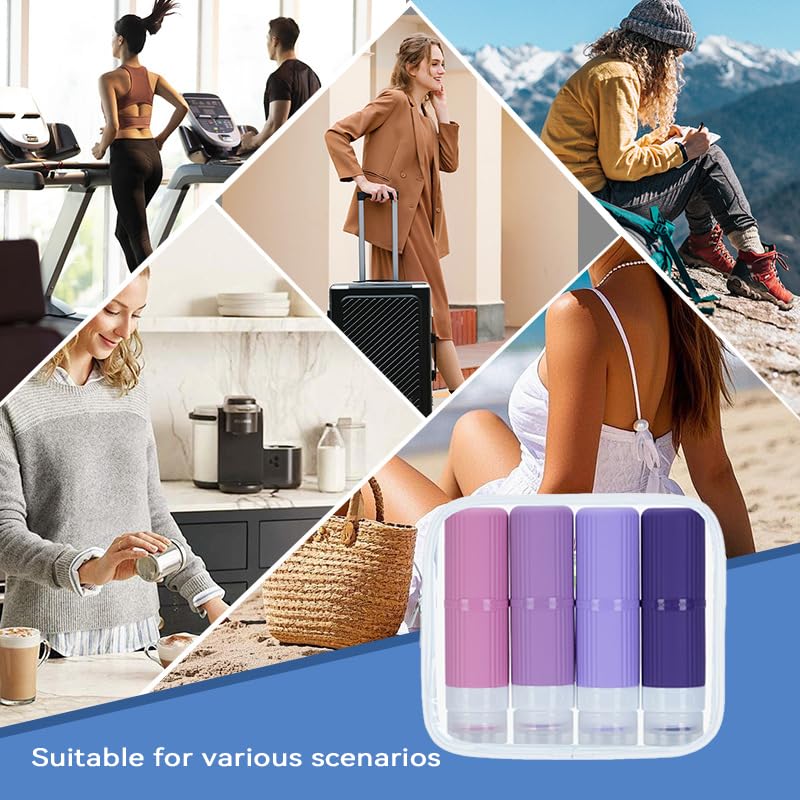 5 packs of toiletries travel bottles, TSA Approval silicone travel containers, leak proof refillable shampoo and conditioner are essential for travel, fitness, business trips, office use(purple) - color: Purple