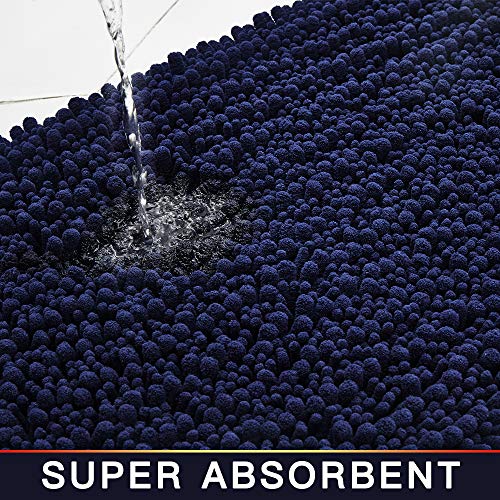 Walensee Bathroom Contour Rug Non Slip Toilet U Shaped Bath Mat (20x24, Navy) Water Absorbent Super Soft Shaggy Chenille Machine Washable Dry Extra Thick Perfect Absorbant Best Plush Carpet - color: Navy, size: 20"x24" Contour Rug