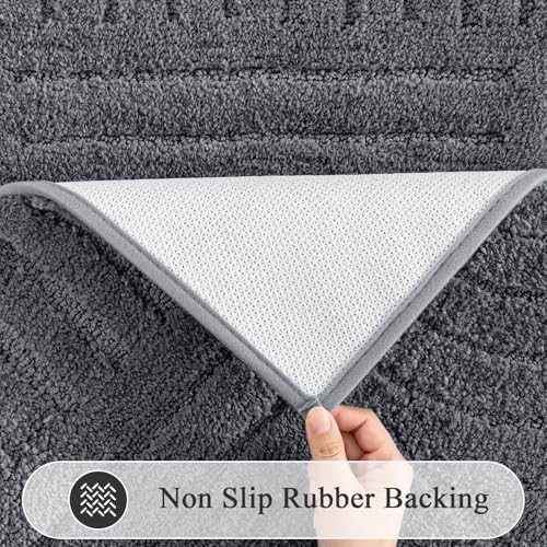 SHACOS Bathroom Rugs Sets 5 Piece Ultra Soft Absorbent Microfiber | Bath Mat with Bath Runner, U Shape Contour Rug, Toilet Lid Cover, Non Slip Machine Washable Carpet for Bedroom, Dark Grey - color: Dark Grey