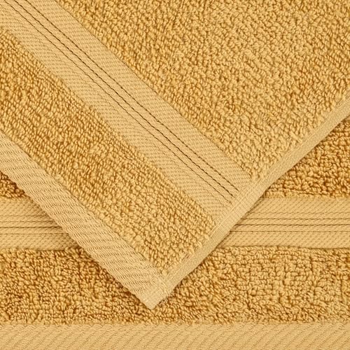Superior Cotton 8-Piece Towel Set, Soft Plush Essential Towels for Bathroom, Shower, Gym, Spa, Salon, Decor, Includes 2 Bath, 2 Hand, and 4 Face Towels, Zero Twist, Smart Dry Collection, Gold