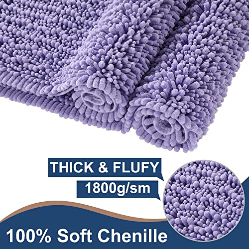 FLOLEOPA Luxury Chenille Lavender Bathroom Rugs Bath Mats Sets, Extra Soft and Absorbent Bathroom Rugs Non Skid Machine Wash Dry Bath Mats（32"x20" Plus 17"x24"） - color: Lavender, size: 32"x20" Plus 17"x24"