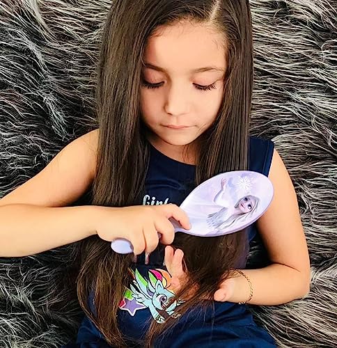 Frozen Princess Elsa Hair Accessory 5 Pcs Set - 1 Regular 9 inch Frozen Hairbrush & 4 Frozen Scrunchies - Detangling Brush & Elastic Hair Ties Ropes for Girls, Ages 3+ - color: Elsa 5 Piece Hair Accessories