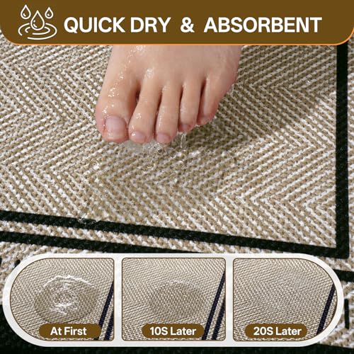 Non Slip Bath Mat with Rubber Backing, Absorbent Quick Dry Bath Rugs Washable, Thin Bathroom Rugs Fit Under Door for Bathroom Floor, Shower and Sink, 16"×24", Brown - color: Brown, size: 16"x24"