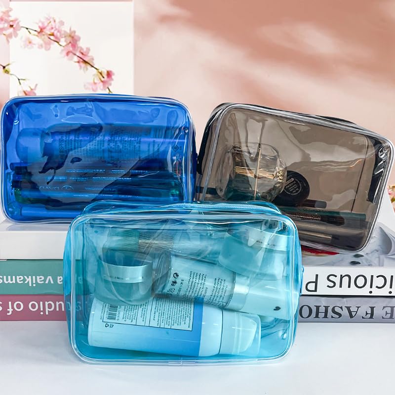 Neon TSA Approved Clear Toiletry Pouch, 7"x2.3"x4.7" Size, PVC Travel Makeup Bags for Toiletries, Transparent Cosmetic Bag for Women and Men Small (dark green) - color: dark green