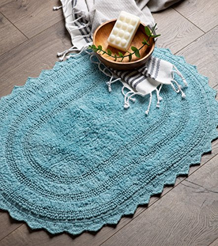 DII Crochet Collection Reversible Bath Mat, Large Oval, 21x34, Cameo Blue - color: Cameo Blue, size: 1'9" x 2'10" (Oval)