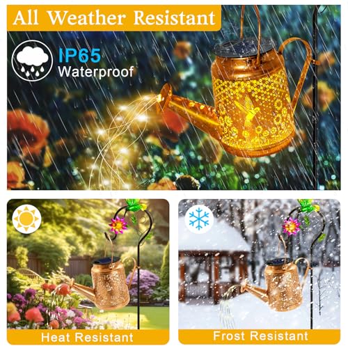 Hummingbird Solar Lights Outdoor Waterproof, Birthday Gifts for Christmas Mom Grandma Women, Solar Watering Can Lights with Shepherd Hook, Metal Hanging Lantern Garden Decor Yard Outside Patio Lawn - color: Hummingbird