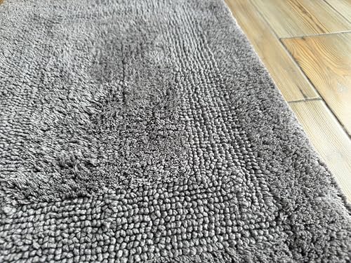 KEMA Bath Mat 17"x24", Cotton Reversible Bathroom Rug for Bathroom Ultra Soft Plush Bath Rugs Water Absorbent Quick Dry Thick Floor Mats for Shower, Restroom, Bedroom, Kitchen (Charcoal) - color: Charcoal