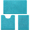 HOMEIDEAS 3 Pieces Bathroom Rugs, Extra Large Ultra Soft Non Slip Absorbent Chenille Toilet Bath Mat Set (Teal Blue) - color: Teal Blue, size: 17"x24"+20"x32"+U Shape 20"x24"