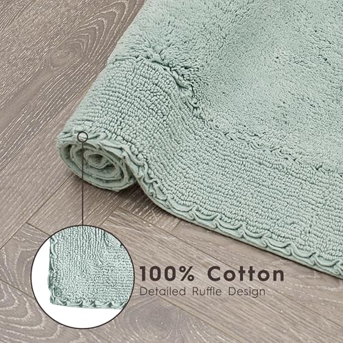 Laura Ashley Ruffle Border Aqua 27"x 45" 100% Cotton Bath Rug - color: Aqua, size: 2'3" x 3'9" (Rectangular)
