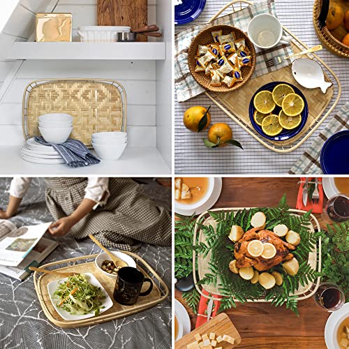 PEMAR Extra Large Bamboo Serving Trays with Handles, Set of 2 Measuring 19.3" x 13.8" Large Woven Dinner Tray, Rustic Wicker Rattan Tray Style for Eating, Bed Breakfast, Couch TV Lap Tray - size: 19.3" x 13.8" x 2"