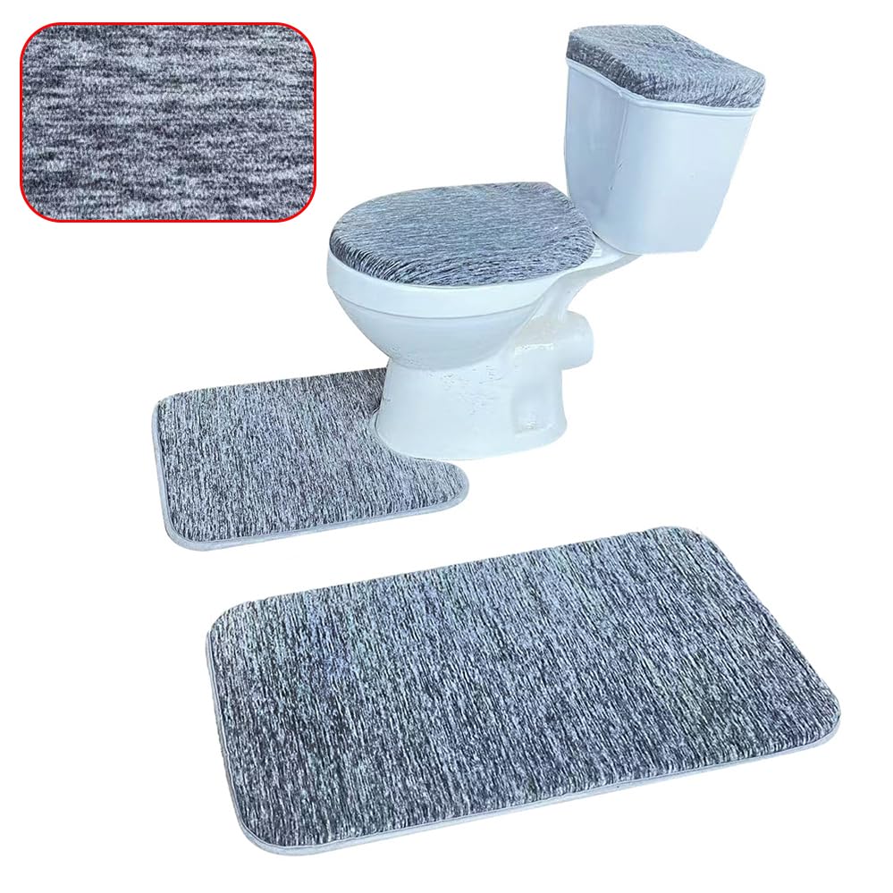 Madeals Memory Foam Bathroom Toilet Rug Set 4 Piece with Toilet Lid Cover and Tank Covers Grey Bath Rug Gradient - color: Gradient