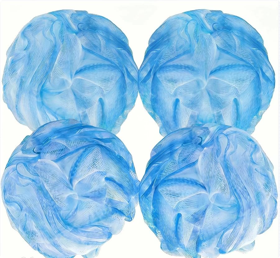 Loofah Bath Sponges - Gentle Exfoliating Shower Loofah for Rich Lather, Durable Mesh Body Scrubber for Men & Women 4 Pack (Sky Blue) | Durable mesh creates rich lather, soft exfoliating loofah for men & women daily shower - style: Sky Blue