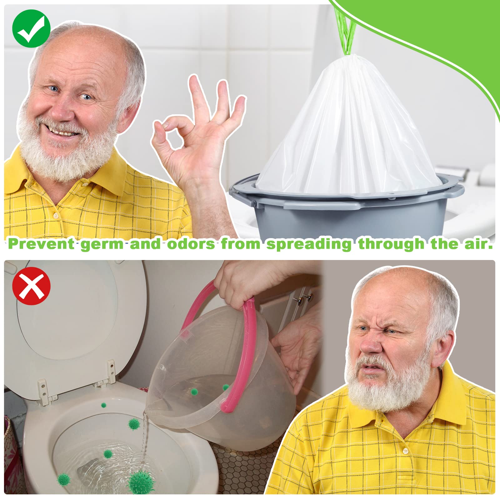150 Pcs Bedside Commode Liners for Potty Chair Liners Disposable Adult, Commode Bags, Portable Toilet Liners Fits All Standard Adult Commode Chairs Toilet Bucket Potty Bedpan in Medical Care - color: Green-150