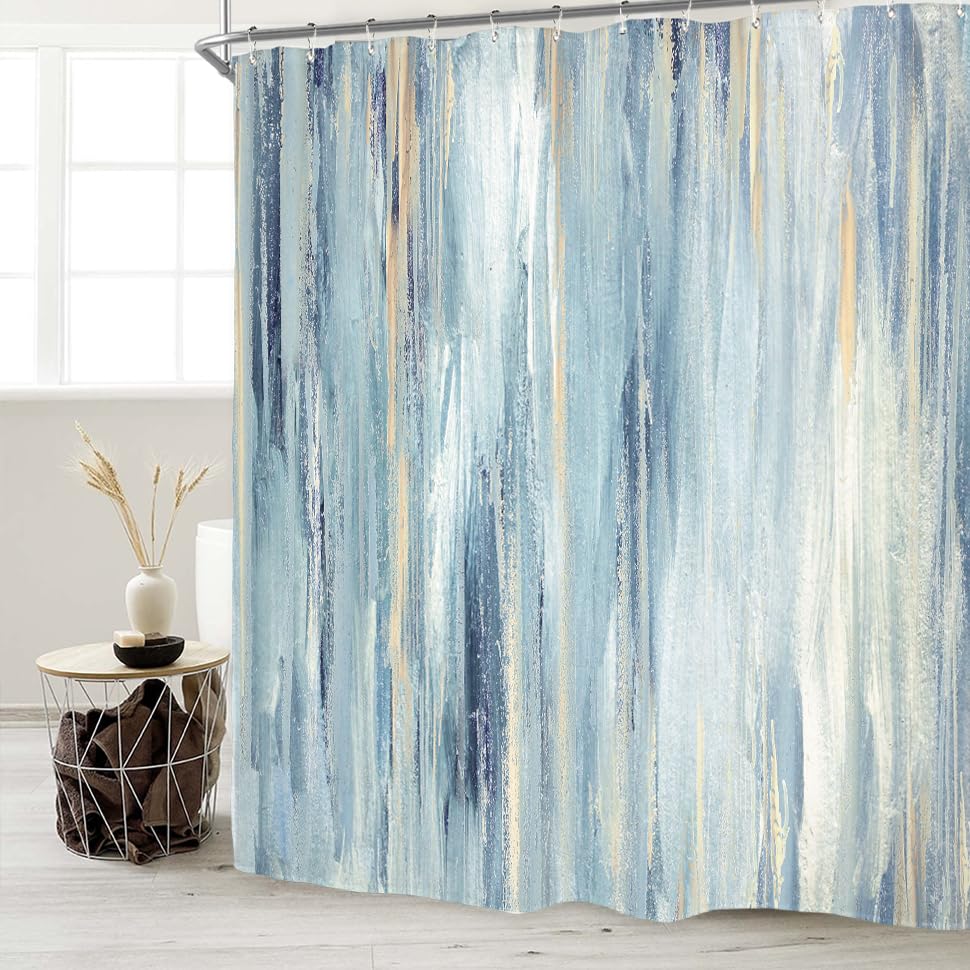 Miyotaa Blue Gray Abstract Shower Curtain Set 60Wx71H Inches Ombre Modern Aesthetic Striped Contemporary Minimalist Neutral Painting Waterproof Bathtub Bathroom Curtain with 12 Hooks - color: Blue Gray, size: 60"W x 71"L (Pack of 1)