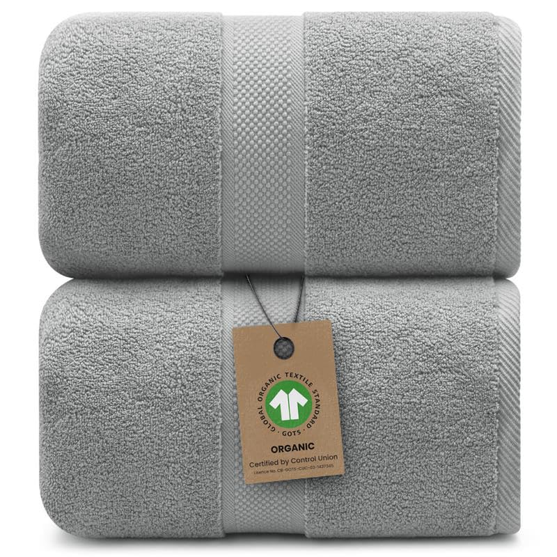 Alusa Home 100% Organic Luxury Bath Sheets - GOTS Certified - Extra Large 35x70 Inches (Pack of 2) Zero-Twist, Long-Staple Cotton Bath Sheet Set (Pewter Grey) - color: Pewter, size: 2pc Bath Sheets