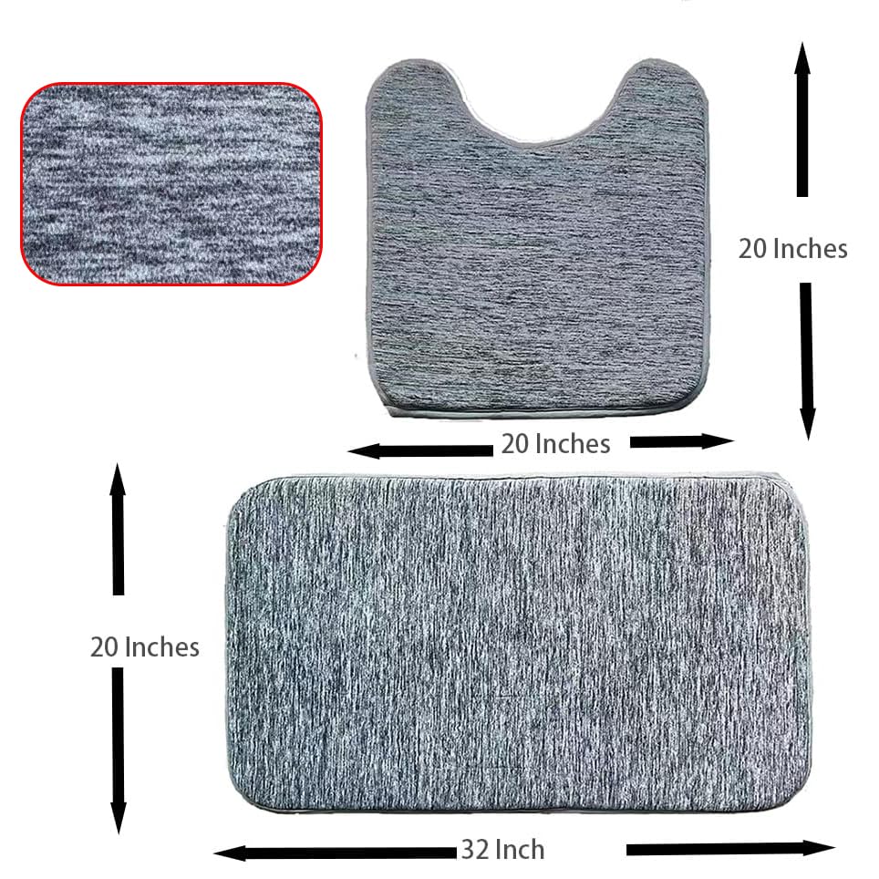 Madeals Memory Foam Bathroom Toilet Rug Set 4 Piece with Toilet Lid Cover and Tank Covers Grey Bath Rug Gradient - color: Gradient
