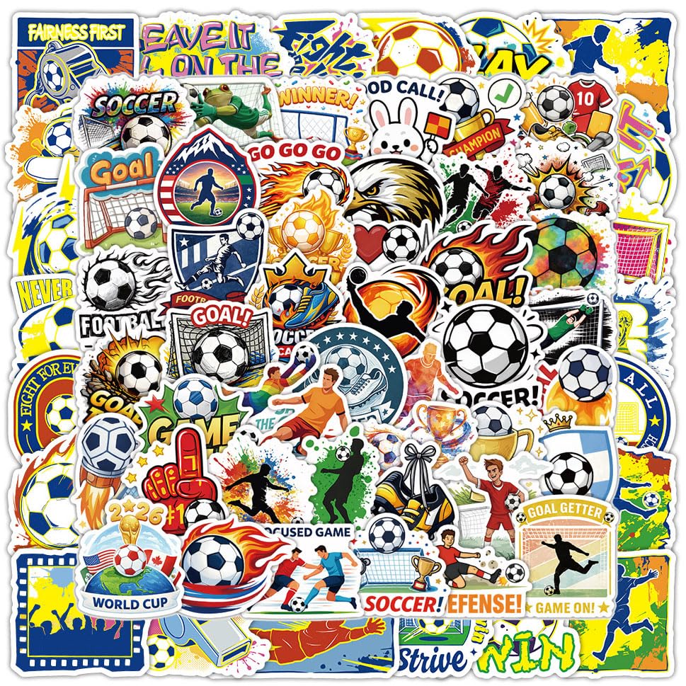 100 Pcs World Cup Football Soccer Stickers Soccer Sports Sticker Set for Adults Men Vinyl Waterproof Stickers for Water Bottles Laptops Bike Car Motorcycle Skateboard - style: Soccer02