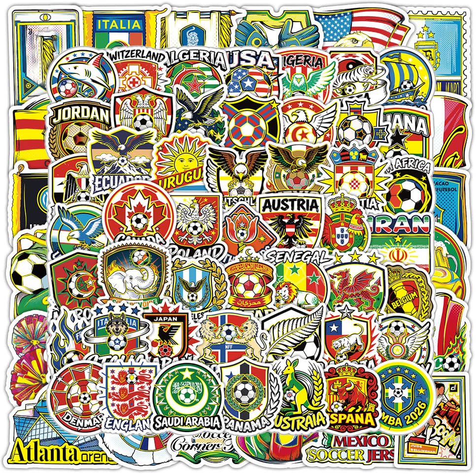 100 Pcs World Cup Football Stickers Soccer Sports Sticker Set Vinyl Waterproof Stickers for Water Bottles Laptops Bike Car Motorcycle Skateboard - style: Soccer01