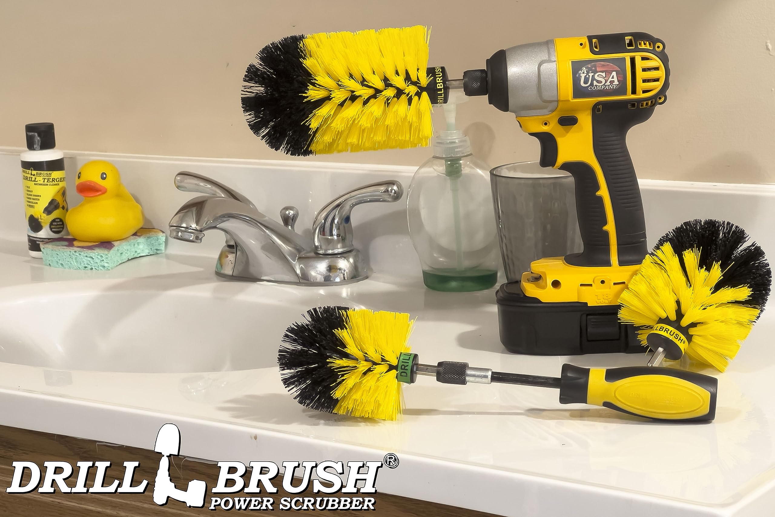 Toilet Bowl Cleaner Bathroom Hand Brush Set - Bathroom Cleaning Brush - Shower Scrub Brushes for Cleaning - Bathtub Cleaning Brush - Grout and Tile Cleaning Brush - Power Bathroom Scrubber - Tub Brush - color: Yellow