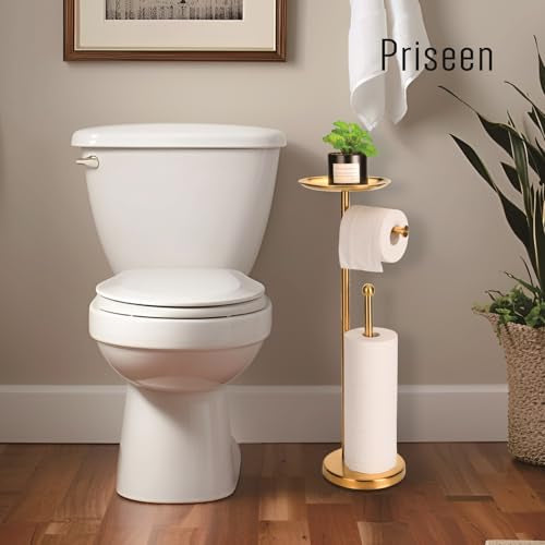 Toilet Paper Holder Stand with Phone Shelf, Gold TP Holder Freestanding, Holds 5 Rolls, Stainless Steel (Gold) - color: Gold
